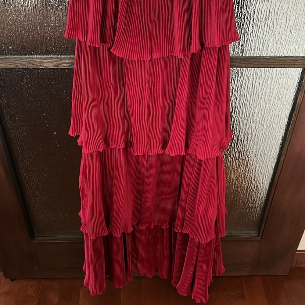 MAC DUGGAL 49083 SPAGHETTI STRAP RUFFLE LAYERED MAXI RED GOWN sz 4 - Picture 10 of 11